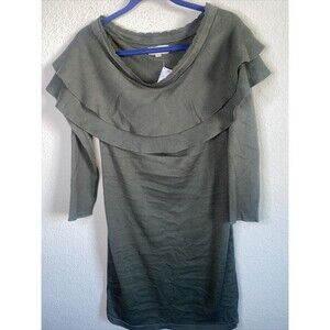 NEW green Knit Sweater Ruffle Off Shoulder MIDI Dress lagenlook cottage Green